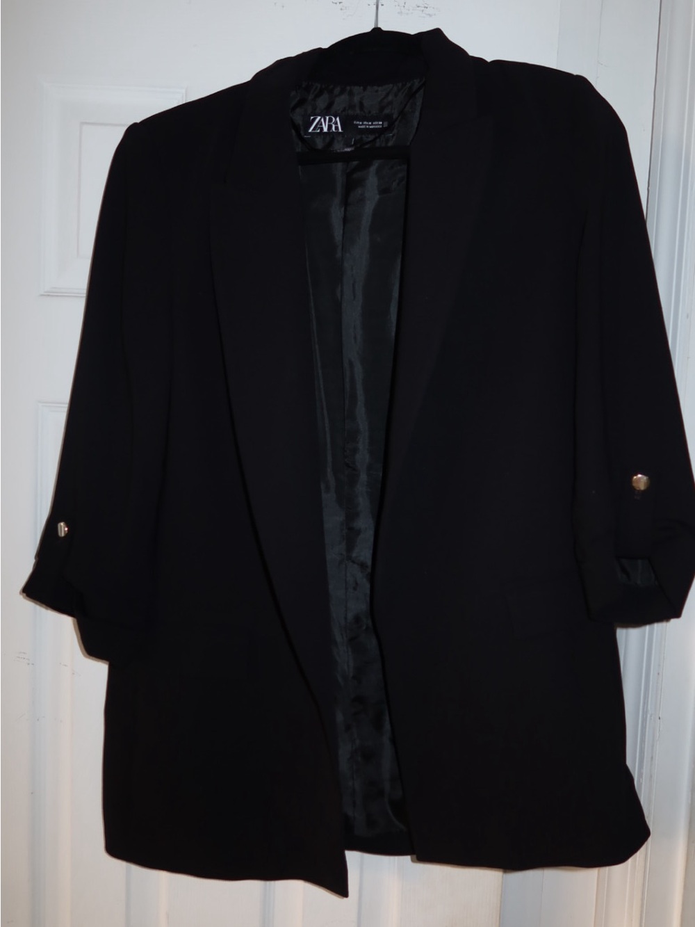 ZARA Black Open-Front 3/4 Sleeve Blazer